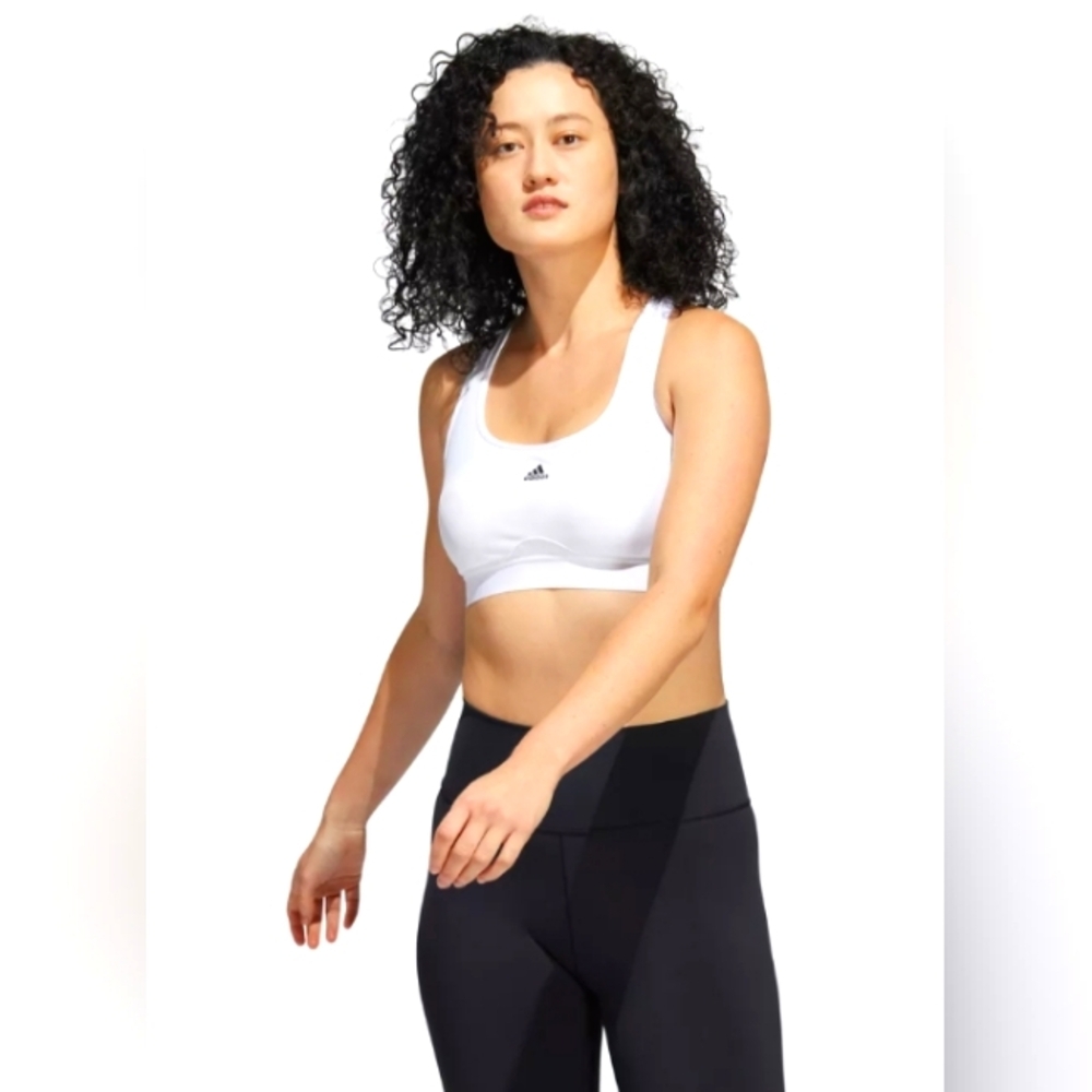 adidas Women's White Powerreact Training MS Padded Sports Bra sz L